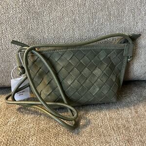 Women's Crossbody Satchel Faux Suede Olive Green Handbag NWT